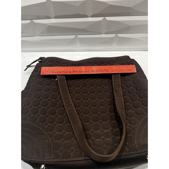 Vera Bradly Large Brown Bag Purse Handbag Quilted Microfiber‎ Shoulder Tote Zip - Picture 9 of 10